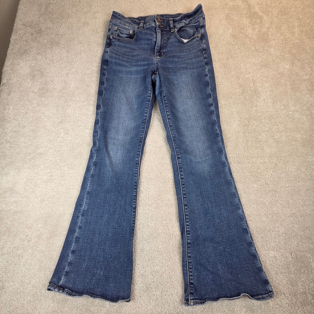 American Eagle Hi-Rise Artist Flare Jeans Medium Wash Size 8 Short Super Stretch